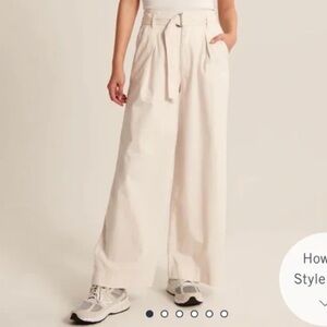 Abercrombie & Fitch Light Cream Wide-Leg Pants with Belt Cotton Blend